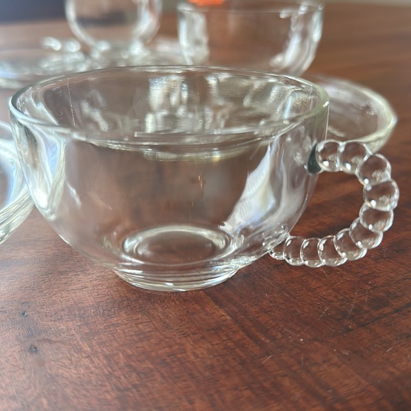 Vintage Mid Century Hazel Atlas Apple Blossom Snack Plates Beaded Cups 1950s EUC - Picture 3 of 5